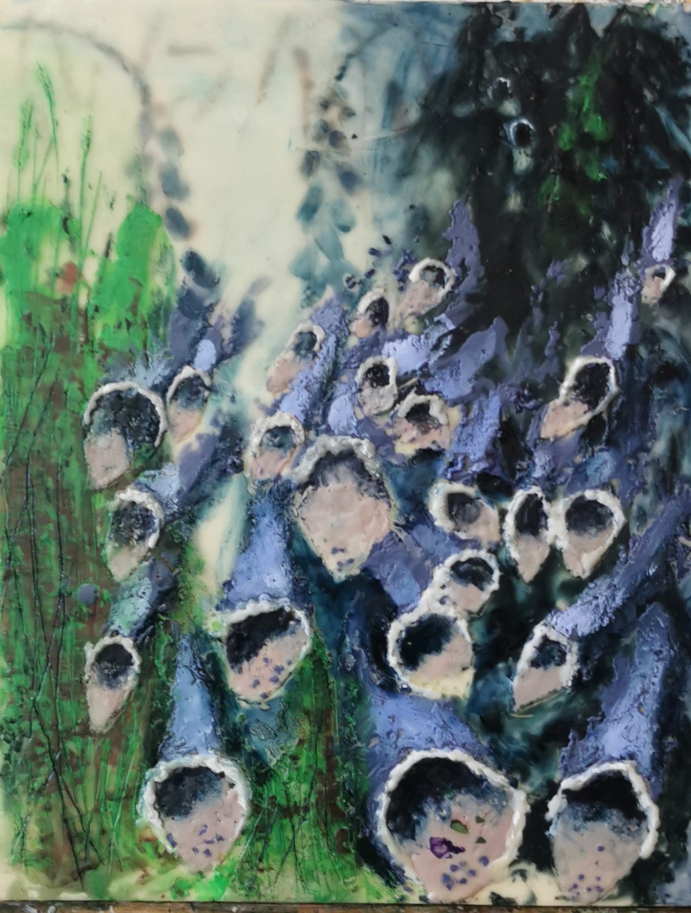 Murmers set the scene (40x50cm) Blue foxgloves rear up against the sky